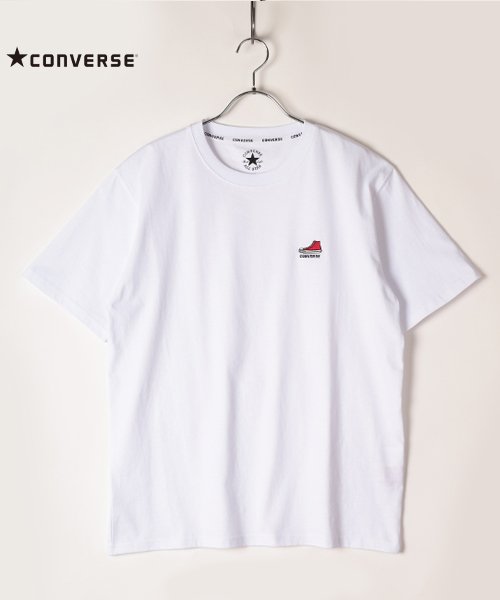 CONVERSE(コンバース)/【CONVERSE】 コンバース ワンポイント シューズ刺繍 半袖Tシャツ/ホワイト
