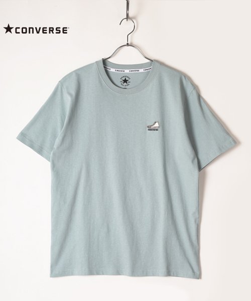 CONVERSE(コンバース)/【CONVERSE】 コンバース ワンポイント シューズ刺繍 半袖Tシャツ/サックス