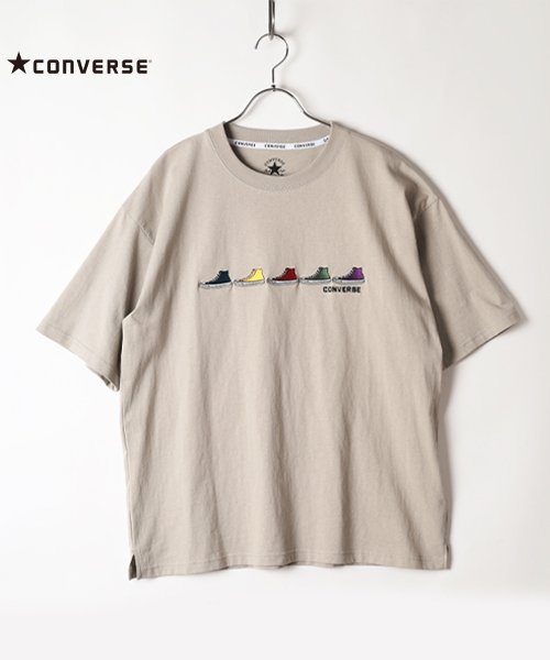 CONVERSE(コンバース)/【CONVERSE】 コンバース 5シューズ刺繍 ブランドロゴ刺繍 半袖Tシャツ/ベージュ