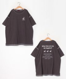 Lovetoxic(ラブトキシック)/配色ステッチ半袖Tシャツ/チャコール