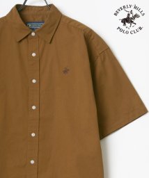 LAZAR(ラザル)/【Lazar】BEVERLY HILLS POLO CLUB/ビバリーヒルズポロクラブ オーバーサイズ コットン 無地 半袖 ボタンダウンシャツ/キャメル