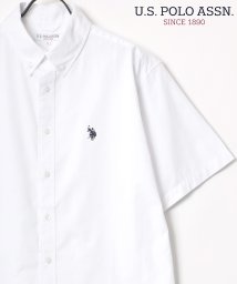 LAZAR(ラザル)/【Lazar】U.S. POLO ASSN./ユーエスポロアッスン 【別注】 コットン 無地 ストライプ 半袖 ボタンダウンシャツ/ホワイト