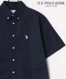 LAZAR(ラザル)/【Lazar】U.S. POLO ASSN./ユーエスポロアッスン 【別注】 コットン 無地 ストライプ 半袖 ボタンダウンシャツ/ネイビー