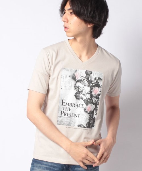 JEANS MATE(ジーンズメイト)/【ZEROSTAIN】ロゴフォトTシャツ/Lベージュ