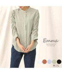 e.m.a(エマ)/袖のシャーリングがポイントのブラウス、袖のボリュームガ華麗なイメージに！/グリーン