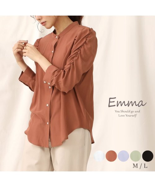 e.m.a(エマ)/袖のシャーリングがポイントのブラウス、袖のボリュームガ華麗なイメージに！/オレンジ