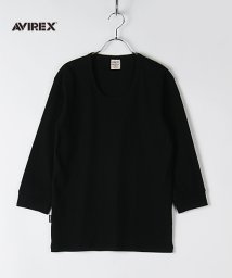 AVIREX(AVIREX)/【AVIREX】アヴィレックス テレコリブ クルーネック 七分袖 Tシャツ/ブラック