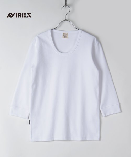 AVIREX(AVIREX)/【AVIREX】アヴィレックス テレコリブ クルーネック 七分袖 Tシャツ/ホワイト