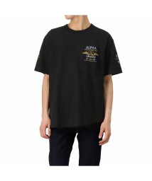 MAC HOUSE(men)(マックハウス（メンズ）)/ALPHA アルファ ヘリンボーン半袖プリントTシャツ TC1477－0/ブラック