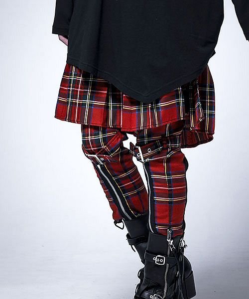 Civarize スカートサスペンダー付きボンテージスキニーパンツ ボンテージパンツ スキニー パンク Punk タータンチェック ヴィジュアル系 ビジュアル系 シヴァーライズ Civarize Magaseek