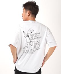 LUXSTYLE(ラグスタイル)/米綿天竺刺繍バックイラストプリントTシャツ/Tシャツ メンズ 半袖 ビッグシルエット 刺繍 プリント イラスト/ホワイト系3