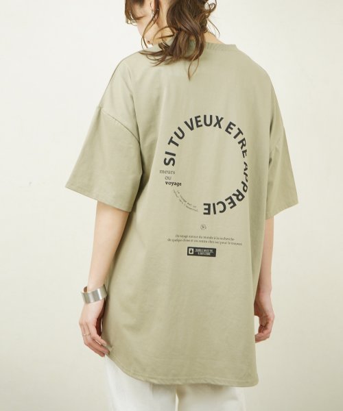 Fizz(フィズ)/【2021新作】バックロゴプリント裾ラウンド半袖Tシャツ myke SS/カーキ