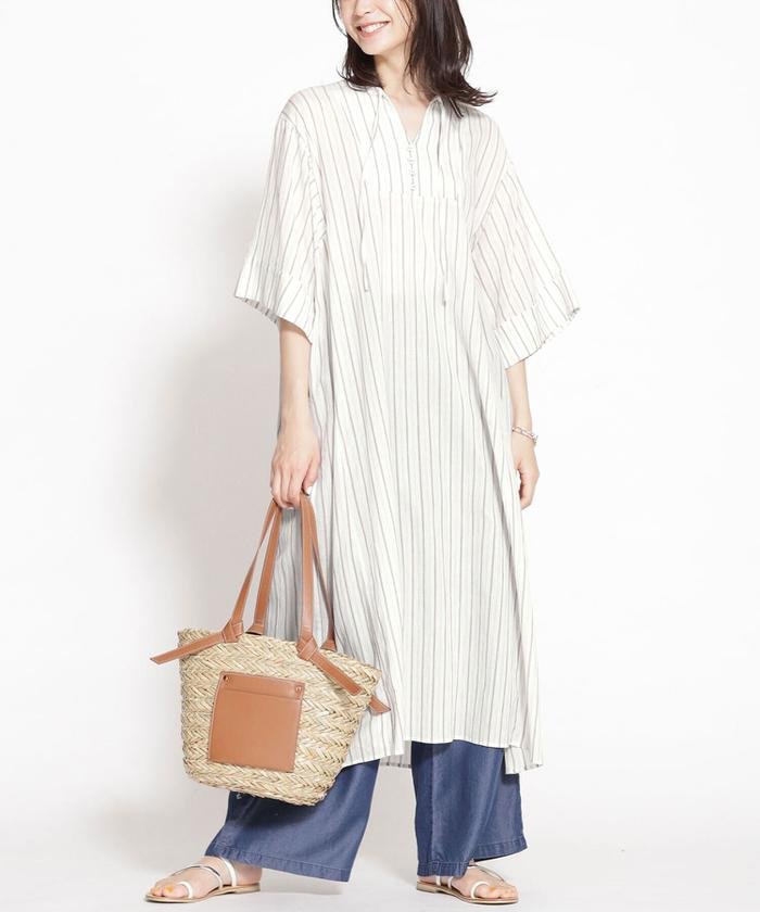 セール トゥルーコットン カフタンワンピース 五分袖 ナノ ユニバース Nano Universe Magaseek