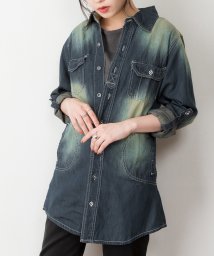 atONE(アットワン)/チュニック丈ダンガリーシャツ レディース 春コーデ 大きいサイズ  ブルー ネイビー 青 M L XL XXL LL 3L/ネイビー