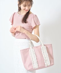 tocco closet(トッコクローゼット)/チュールフリル付きフェイクレザーバッグ/PINK