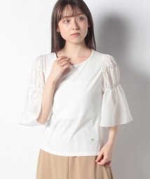 MISS J(ミス　ジェイ)/【洗える】ソフトベア天+スパンローン ギャザースリーブTシャツ/ホワイト