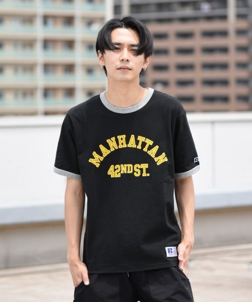 SHIPS MEN(シップス　メン)/【WEB限定/SHIPS別注】RUSSELL ATHLETIC: カレッジ プリント リンガー Tシャツ/ブラック