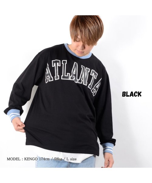 1111clothing(ワンフォークロージング)/◆ATLANTA プリント ルーズロンTee◆ ロンT メンズ ロンT レディース 長袖Tシャツ トップス 長袖 Tシャツ 人気 大きいサイズ 春 春服 春物 /ブラック