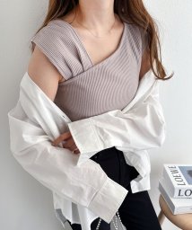 and　Me...(アンドミー)/テレコリブノースリーブアシメネックTシャツ トップス/モカ