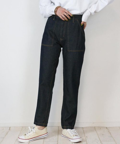 セール デニムテーパードベイカーパンツ 綿100 ゆったり ダメージ リラックス 美脚 オフィス フィット デニムパンツ 可愛い 大きいサイズ ビッグサイズ ビッグシ アットワン Atone Magaseek