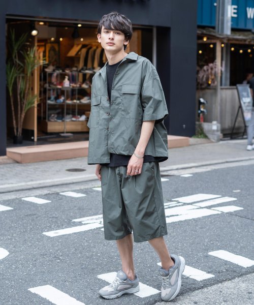 セール セットアップ Cpo シャツジャケット 半袖 ハーフパンツ メンズ レディース ビッグシルエット ショート 半 短 タイプライター カジュアル ストリート タッ ロッキーモンロー Rocky Monroe Magaseek