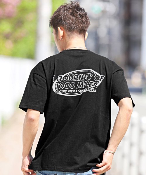 LUXSTYLE(ラグスタイル)/米綿天竺ワッペンバックロゴプリントTシャツ/Tシャツ メンズ 半袖 ビッグシルエット ワッペン ロゴ プリント/ブラック