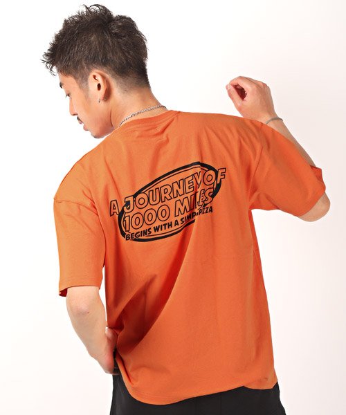 LUXSTYLE(ラグスタイル)/米綿天竺ワッペンバックロゴプリントTシャツ/Tシャツ メンズ 半袖 ビッグシルエット ワッペン ロゴ プリント/オレンジ
