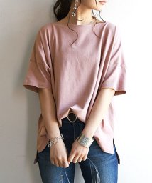 and it_(アンドイット)/もちもちストレッチビッグシルエットカットソー Tシャツ カットソー レディース 春夏 半袖  トップス  もちもち ストレッチ 伸縮性 ボーダー シンプル 無地/ピンク