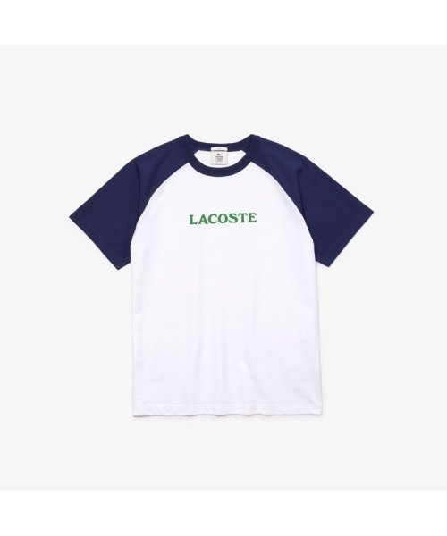 LACOSTELIVE MENS(ラコステライブ　メンズ)/LACOSTE L!VE配色ラグランスリーブTシャツ/ホワイト×ネイビー