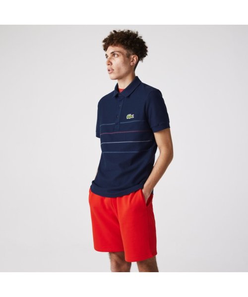 LACOSTE Mens(ラコステ　メンズ)/切り替えピンボーダーオーガニックコットンポロシャツ/ネイビー