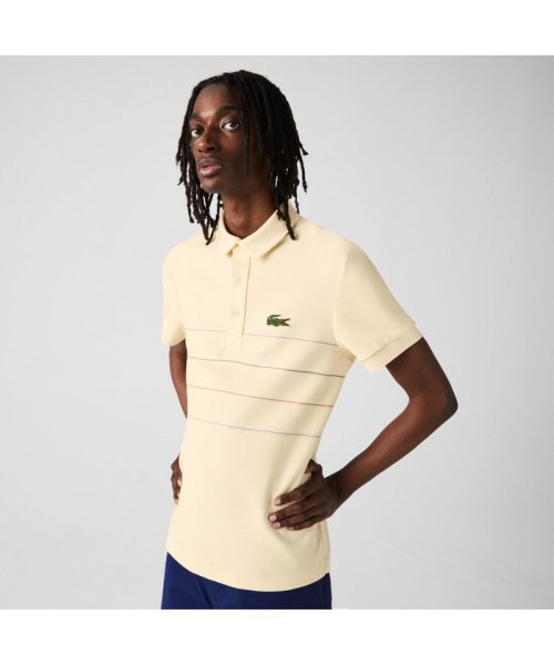 LACOSTE Mens(ラコステ　メンズ)/切り替えピンボーダーオーガニックコットンポロシャツ/ベージュ