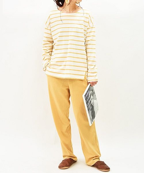 ドロップショルダーボーダールームウェア M L レディース 春夏秋 トップス ボトムス 部屋着 ルームウェア ベージュ ブラック 杢グレー ボーダー カジュアル アンドイット And It Magaseek