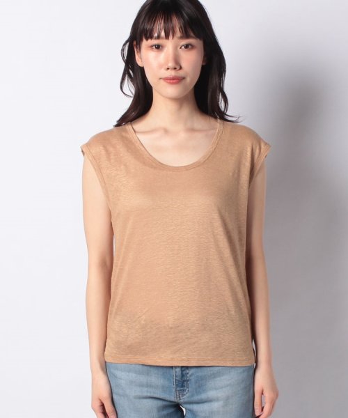 BENETTON (women)(ベネトン（レディース）)/ラウンドネックフレンチスリーブリネンTシャツ・カットソー/ベージュ