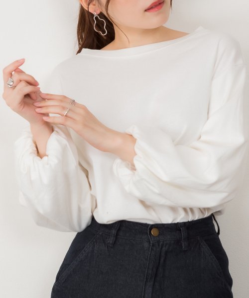 セール ロングパフスリーブカットソー フレアー袖 ロンt クルーネック 丸首 Tシャツ 春コーデ レディース カジュアル ビッグサイズ 体型カバー ビッグシルエッ アットワン Atone Magaseek