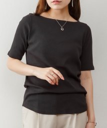 atONE/ボートネック5分袖コットンリブTシャツ 半袖 無地 カジュアル シンプル 夏 オーバーサイズ コットン デコルテ見せ 薄手 綿 きれいめ プチプラ/504013200