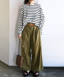 and it_(アンドイット)/パンツ レディース 春 リネンタッチ2タックワイドパンツ【M】【L】春夏秋 ボトムス ベージュ モカ ブラック 黒 キナリ モカカーキ ストライプ 無地 リネン/モカ系2