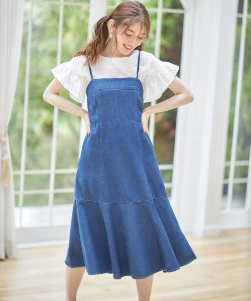 tocco closet(トッコクローゼット)/バックレースアップデザインデニムキャミワンピース/BLUE