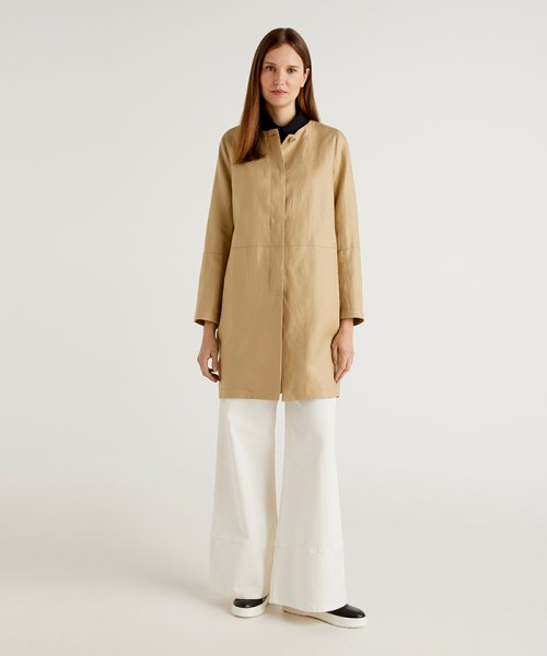 セール ラウンドカラーリネンコート ベネトン レディース Benetton Women Magaseek