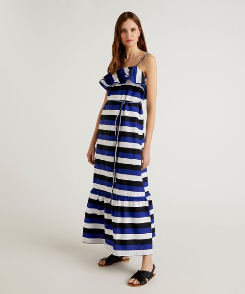 セール ブルーストライプマキシ丈キャミソールワンピース ベネトン レディース Benetton Women Magaseek