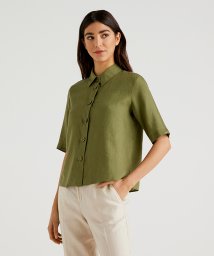 BENETTON (women)(ベネトン（レディース）)/ビッグボタン半袖リネンシャツ・ブラウス/カーキ