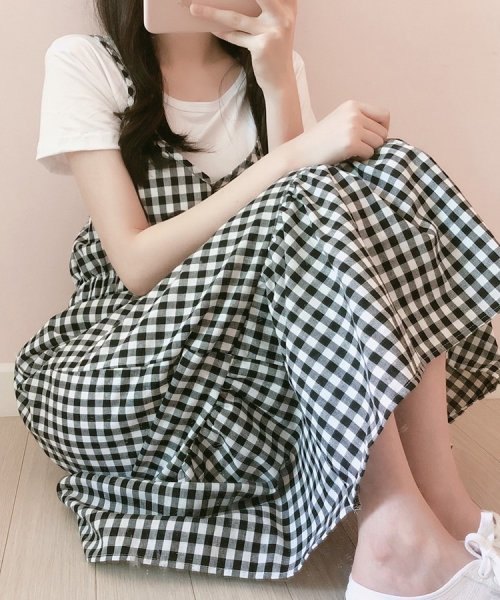Sonyunara ソニョナラ ｔシャツ チェックワンピースセット キャミワンピース ギンガムチェック フレア フリル Aライン レイヤード ソニョナラ Sonyunara Magaseek