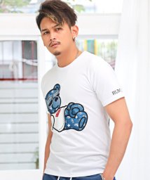LUXSTYLE(ラグスタイル)/ベアプリントクルーネックTシャツ/Tシャツ メンズ 半袖 ベア プリント ロゴ クルーネック/ホワイト系1