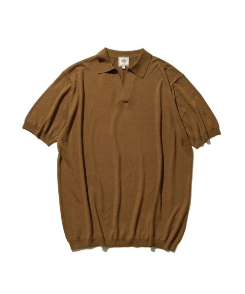 J.PRESS MENS(J．プレス　メンズ)/シルク スキッパーポロシャツ/ブラウン系