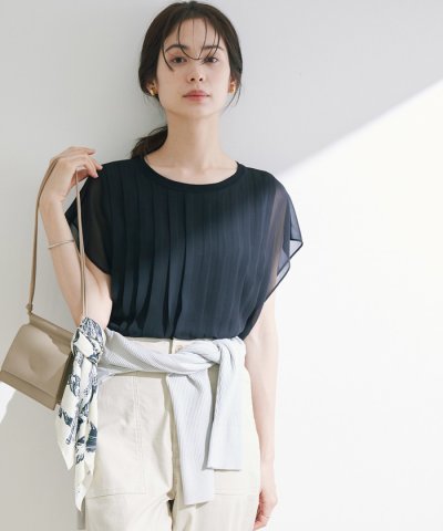 ROPE'／【洗える】シフォンリブ付きピンタックブラウス／504048113