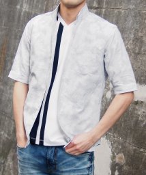 HIDEAWAYS NICOLE(ハイダウェイ ニコル)/刺し子風ジャカード半袖シャツ/09ホワイト
