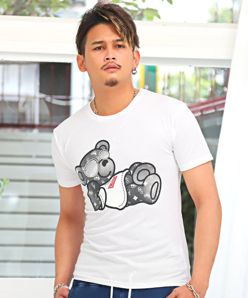 最適な材料 お洒落ｔシャツ メンズ ラインストーン 熊 ベア かわいい プリントｔシャツ クルーネック B0407 05 お洒落ｔシャツ メンズ ラインストーン 熊 ベア かわいい プリントｔシャツ クルーネック ホワイト ブラック 他店圧倒価格 最安値に挑戦 Energydynamics