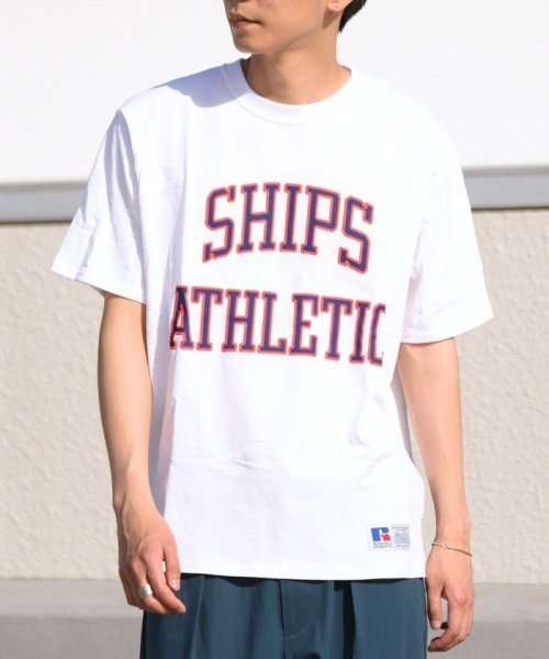 SHIPS MEN(シップス　メン)/【WEB限定/SHIPS別注】RUSSELL ATHLETIC: ビッグ ロゴ プリント Tシャツ/ホワイト