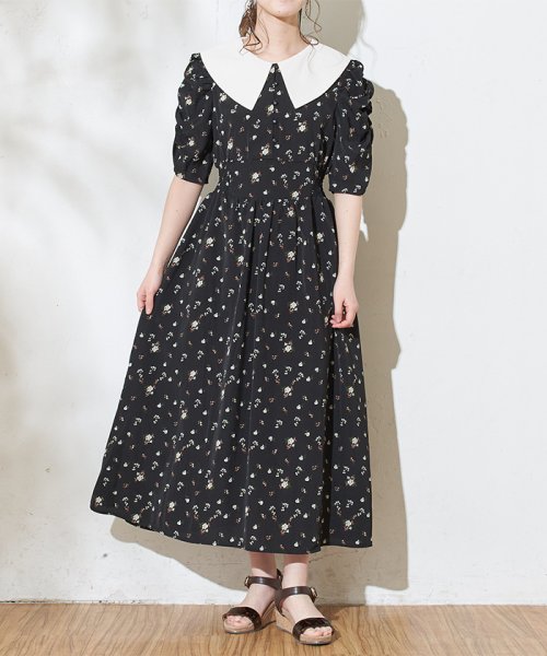 セール 60 Off 花柄白衿パワショルワンピース オリーブデオリーブ Olive Des Olive Magaseek