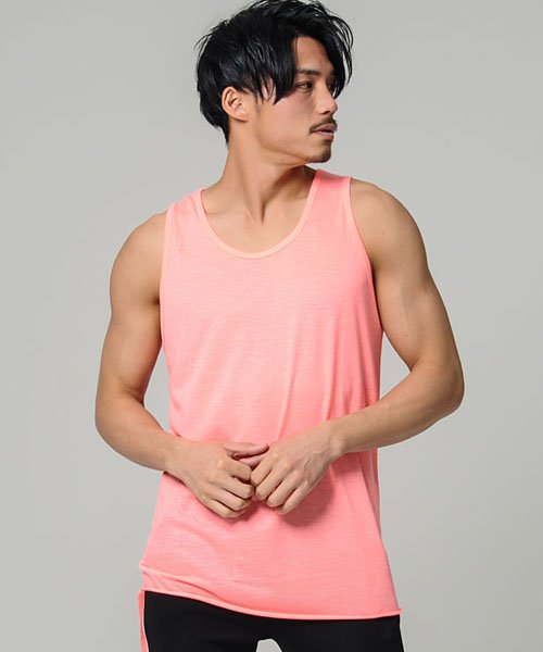 Cavaria 裾プリント入りアシンメトリータンクトップ タンクトップ メンズ おしゃれ ロング丈 アシンメトリー ノースリーブ ロングシルエット B キャバリア Cavaria Magaseek