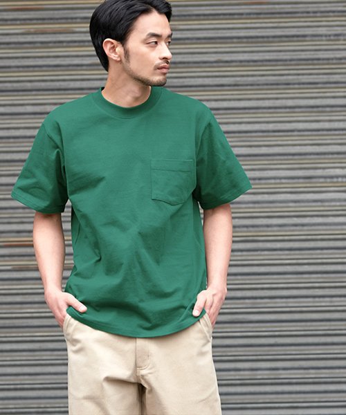coca(コカ)/【透けない】ヘビーウェイト胸ポケットTシャツ/GREEN